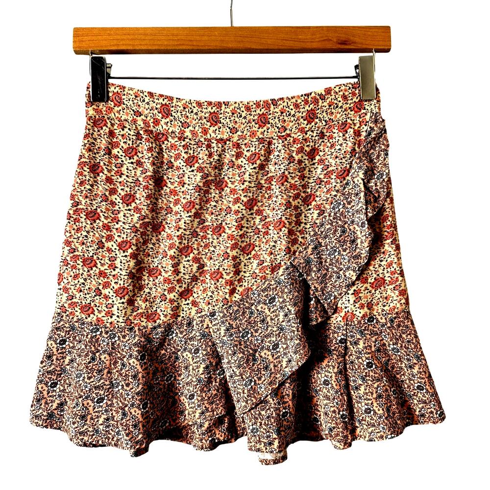 Sim & Sam Floral Ruffle Mini Skirt Womens Small Boho Summer Festival Cottagecore